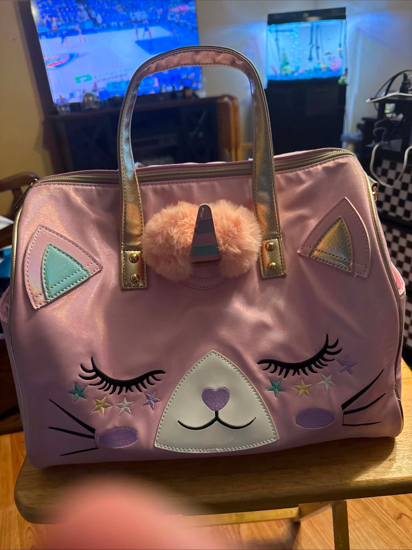 Pink Kitty Unicorn Duffle Bag Little Girls Travel Bag with Shoulder Strap