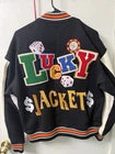 Embroidered Varsity Poker Jacket Black And Orange "Lucky Jacket" New Wave Street
