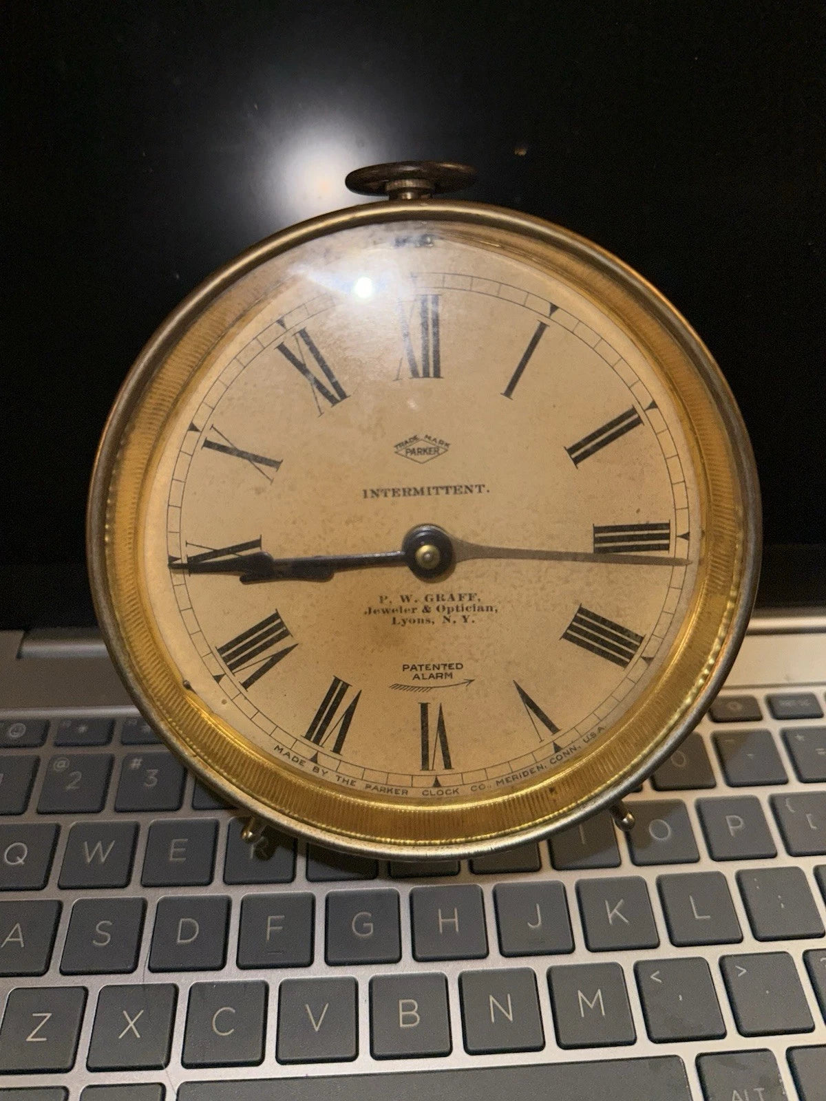 Antique Parker Alarm Clock P.W. Graff Jeweler Optician Advertising