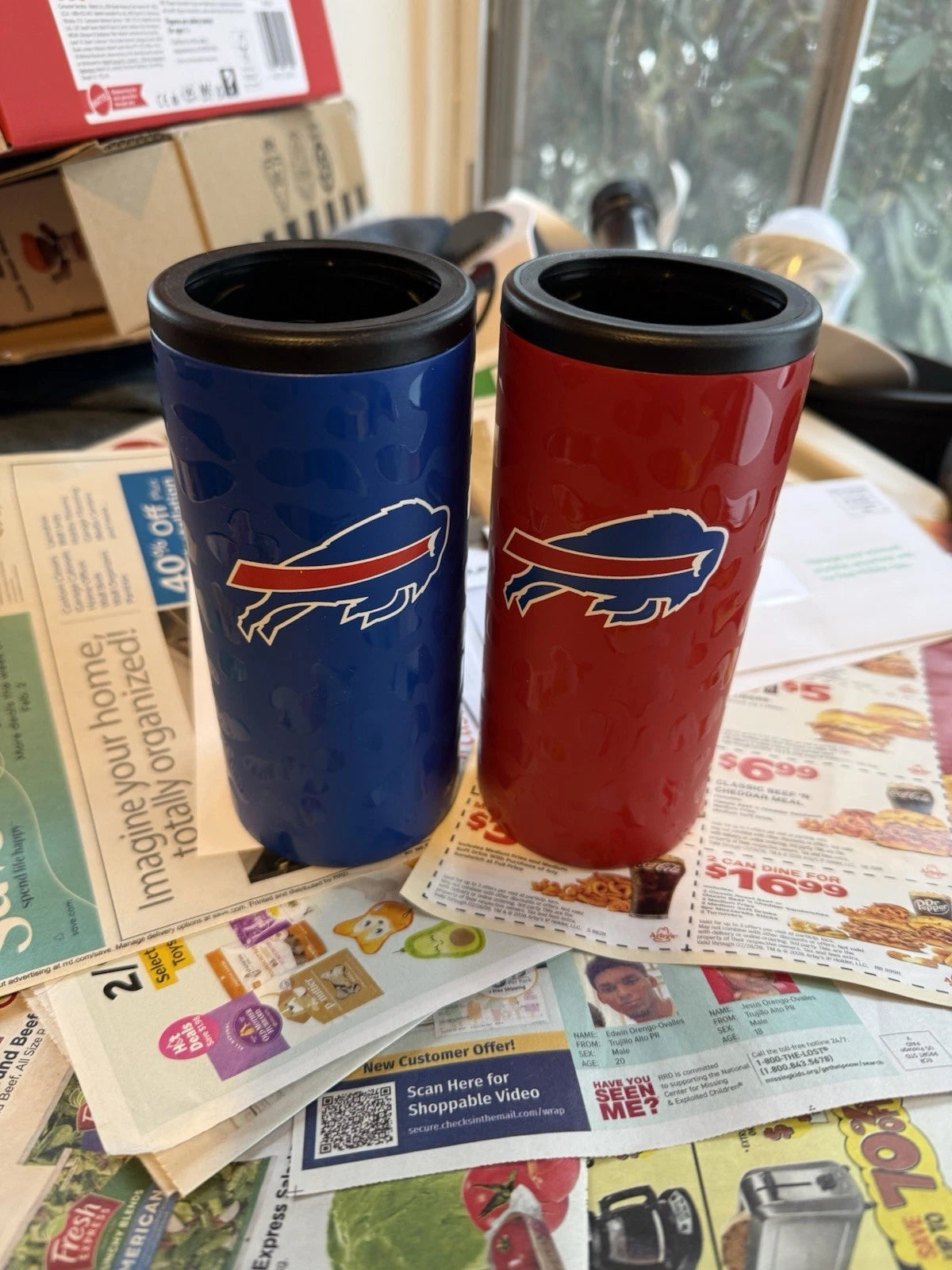 Buffalo bills Slim Can Coolie. Sold As A Pair 1 set of 2 can coolies available.