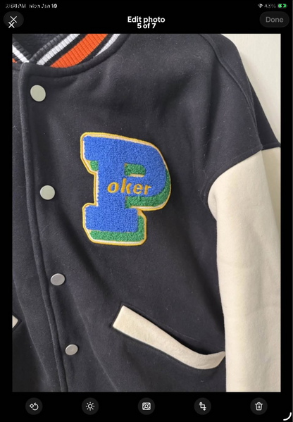 Embroidered Varsity Poker Jacket Black And Orange "Lucky Jacket" New Wave Street