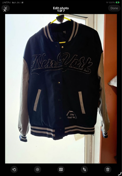 Womens American Bazi Cropped NY Varsity Medium Jacket