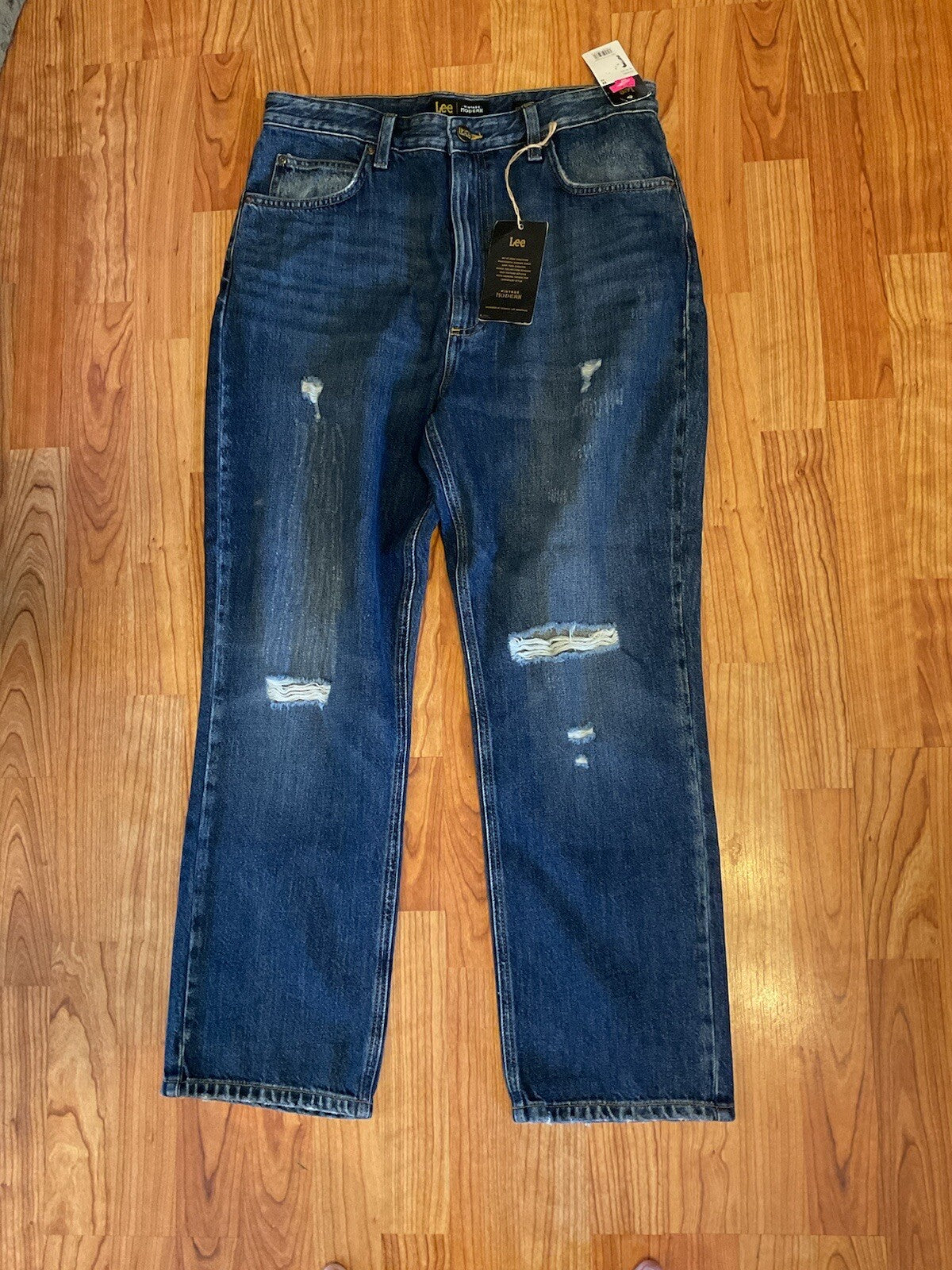 Lee Modern Blue High Rise Frayed Straight Leg Ankle Women's 32/32 Jeans B 3100