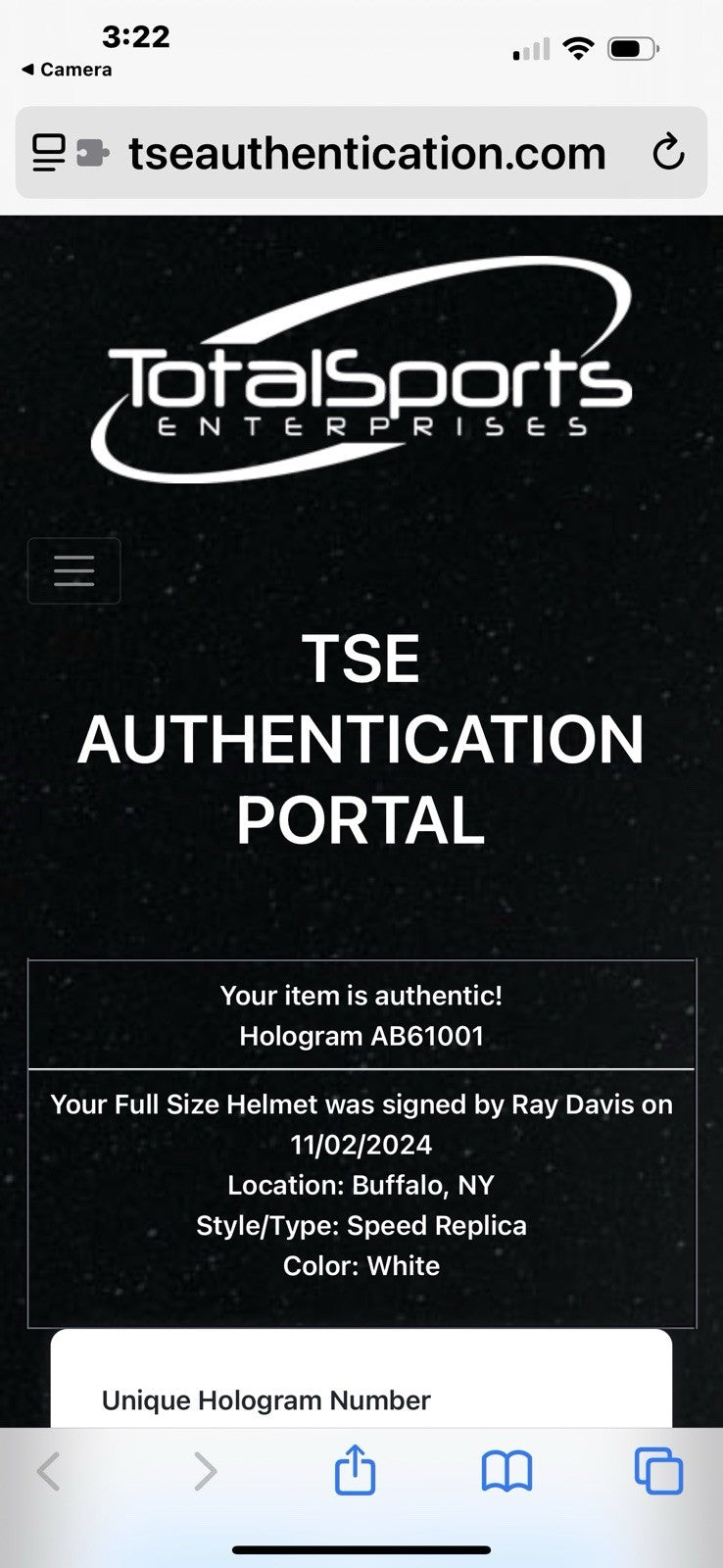 RAY DAVIS BUFFALO BILLS SIGNED SPEED FULL SIZE REP HELMET with Visor And TSE COA5