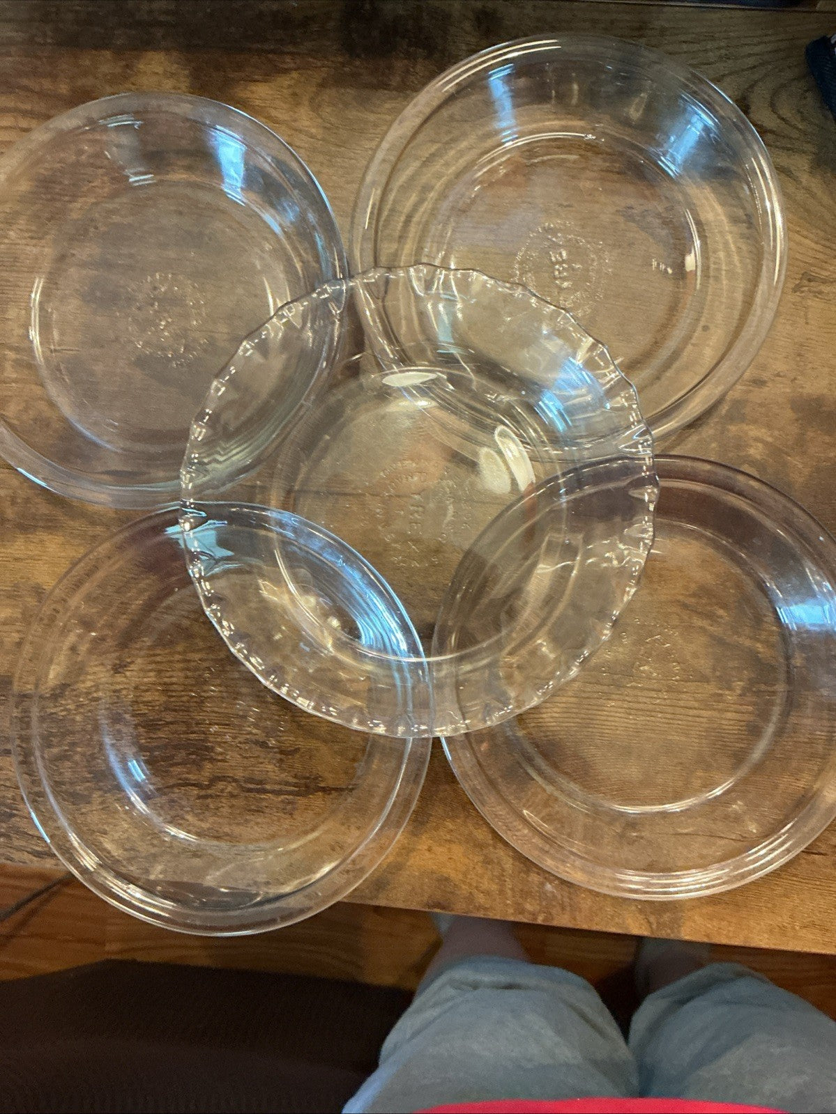 USA  Five Pyrex Clear Glass 6 Inch Pie Baking Pans. CHN 250