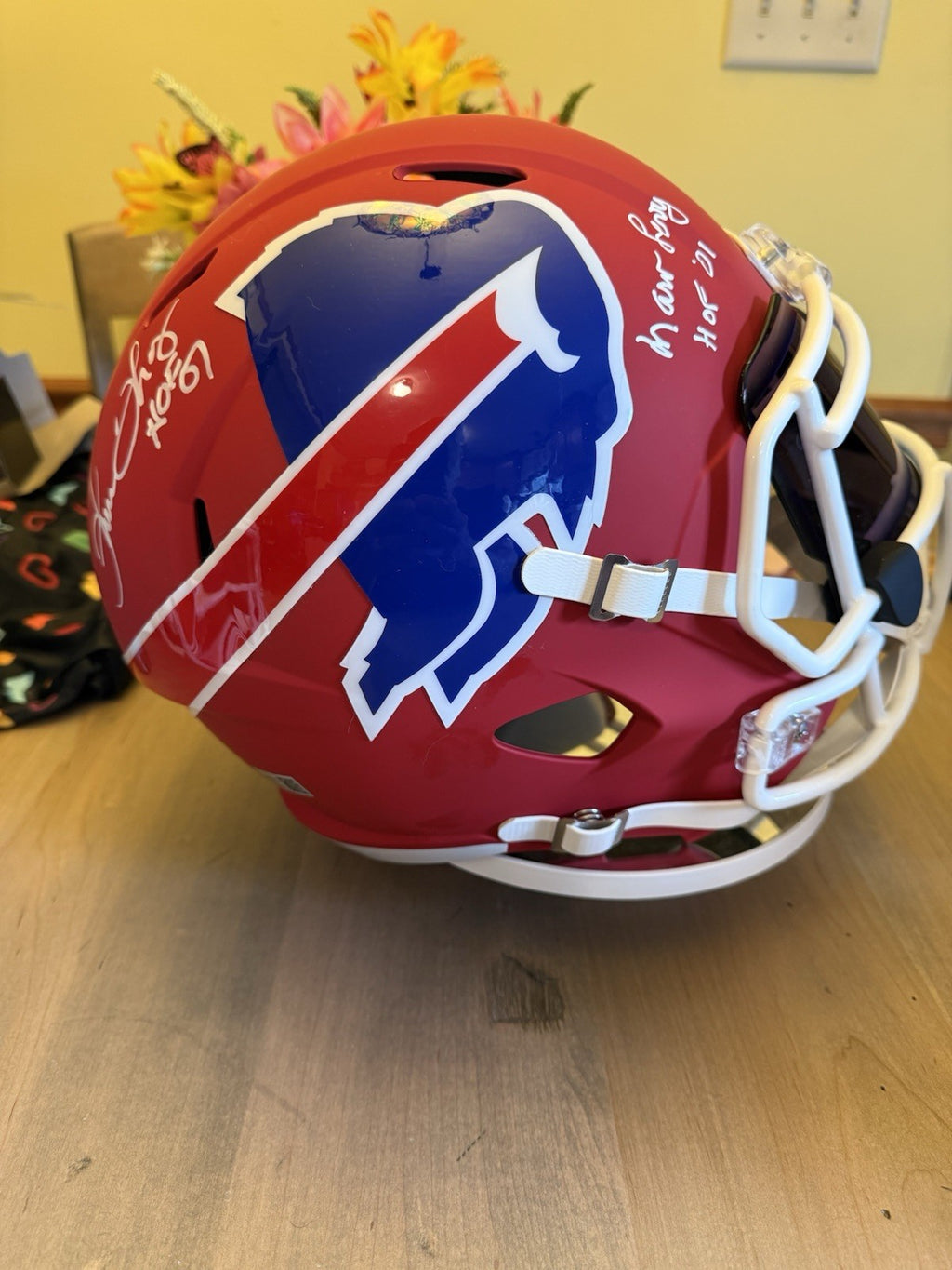 Thurman Thomas/Marv Levy Signed Buffalo Bills Amp Speed REP Helmet HOF INSC. COA0