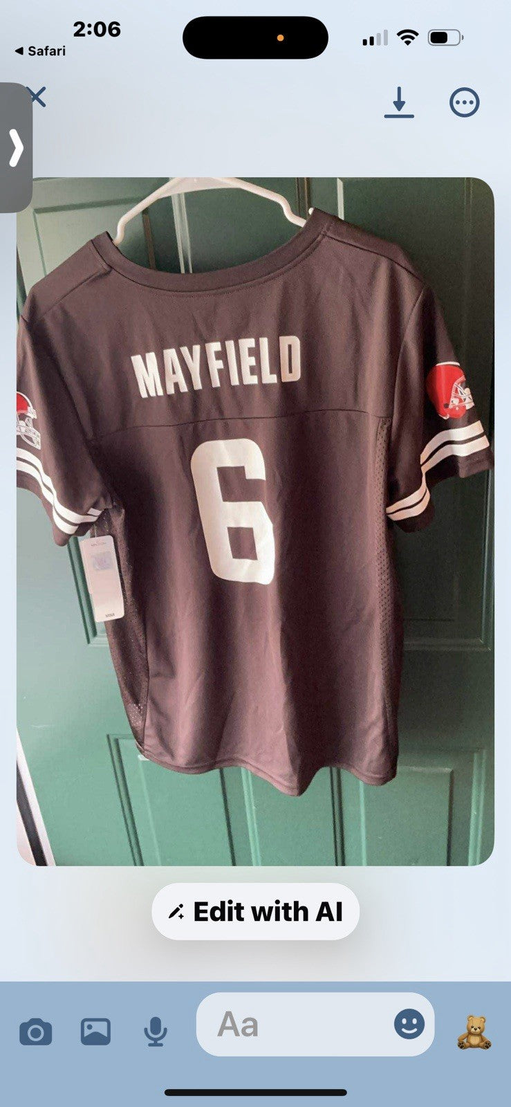 NWT NFLPA NFL Cleveland Browns Mayfield #6 Football Jersey Women’s XL BIN 31
