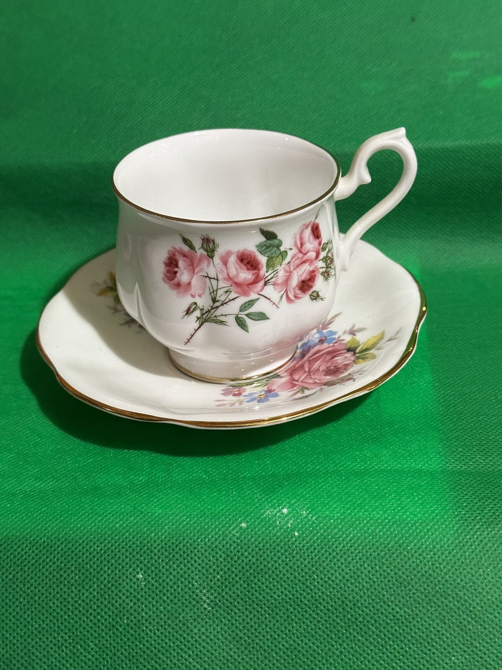 CLARE Bone China Made in England White Floral Cup & Saucer CHN 310