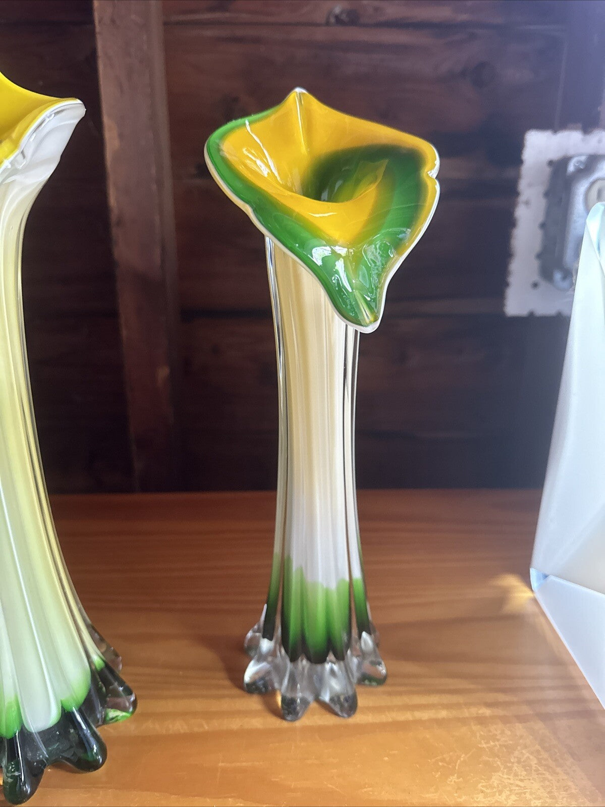 HAND BLOWN VINTAGE ART GLASS CALLA LILY 12" TALL MULTICOLOR VASE1
