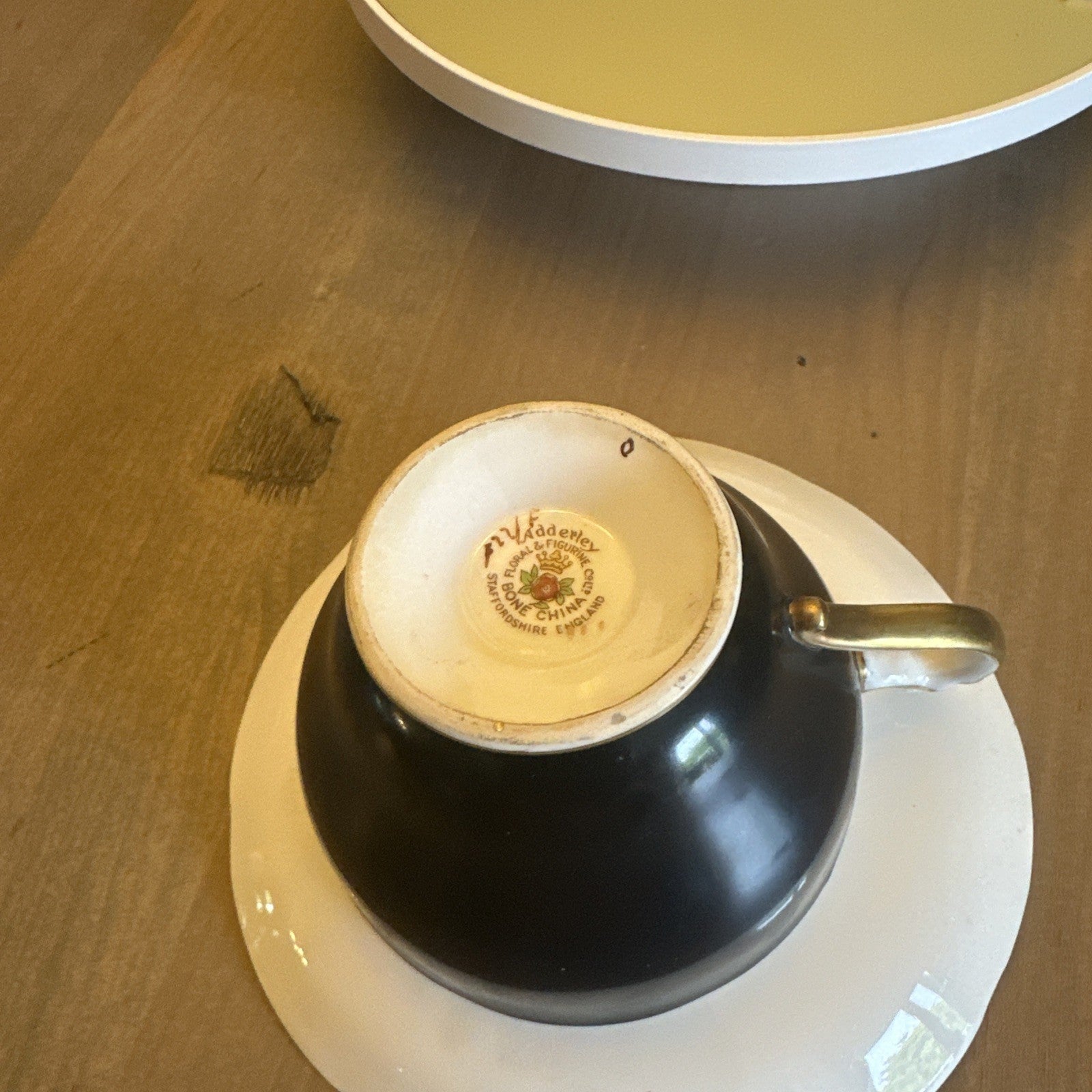 VTG Adderley Bone China Porcelain Cup & Saucer Black w/ Rose Decoration CHN 573
