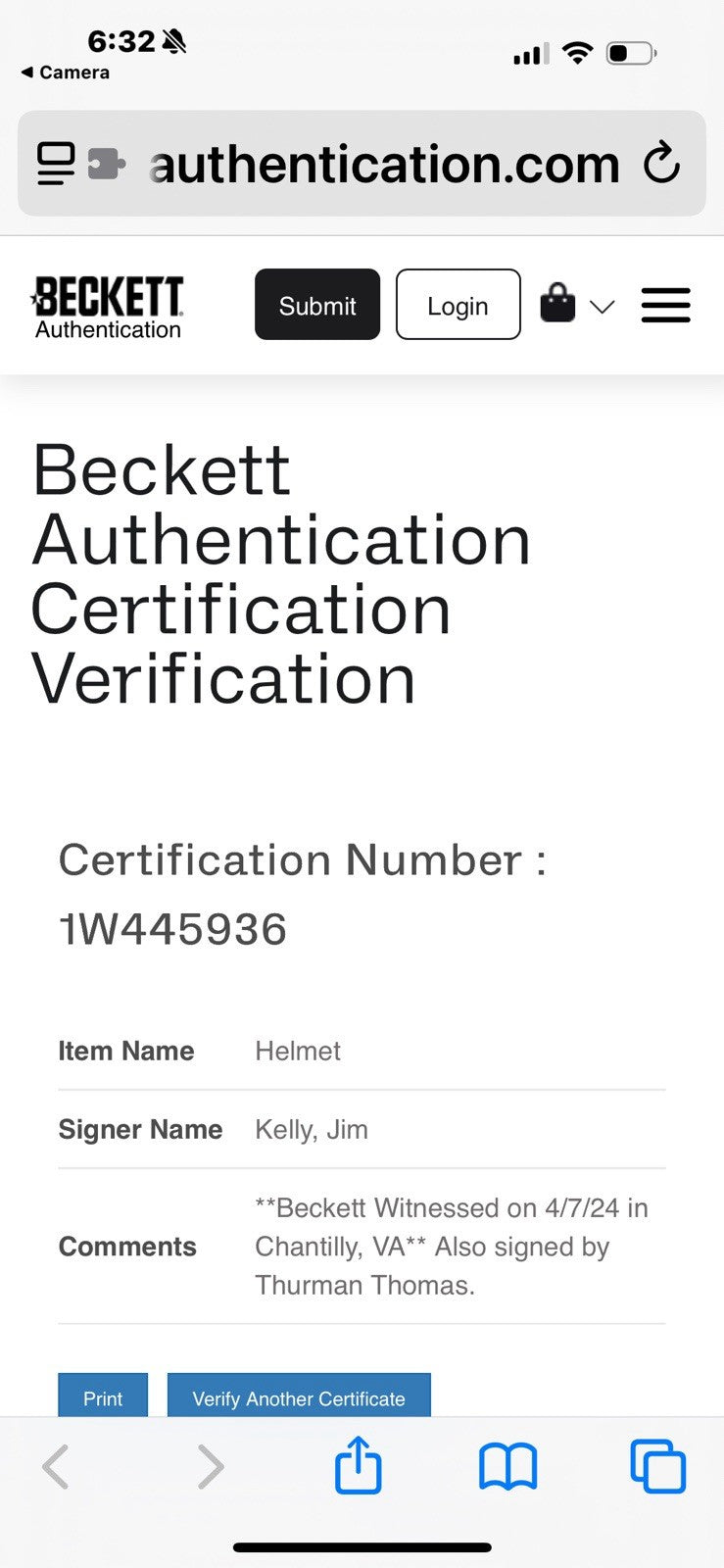 Jim Kelly/ Thomas /Reed Signed Bills FS Replica Speed Helmet BAS/TSE COA5