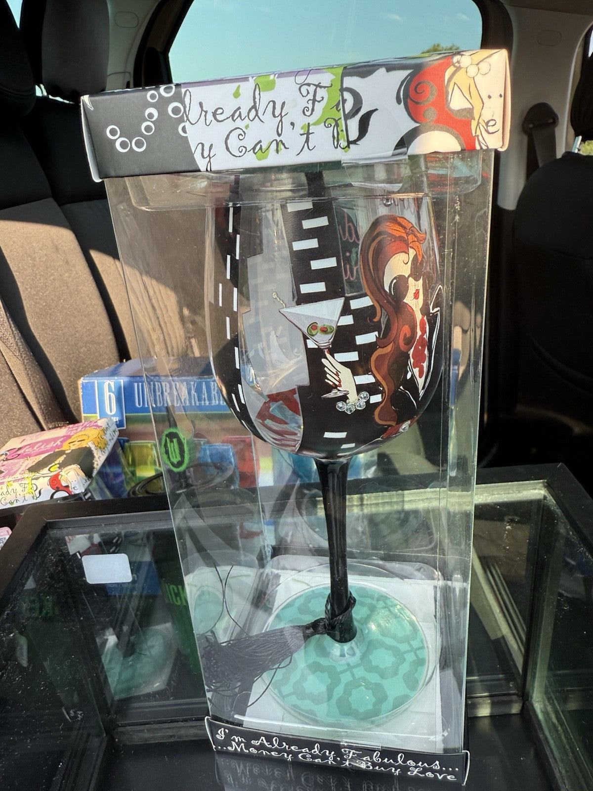 NIB NOVELTY DE-LITE HAND PAINTED “ITS MY PARTY” WINE GLASS CANDLE DESIGN BIN 991