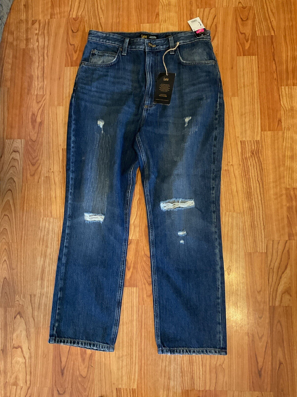 Lee Modern Blue High Rise Frayed Straight Leg Ankle Women's 32/32 Jeans B 3101