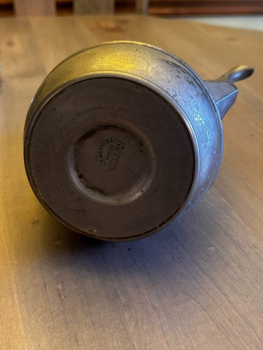 Antique Vtg E.B. Manning Copper Mix Metal Coffee Tea Pot Patent 1862 Pitcher2