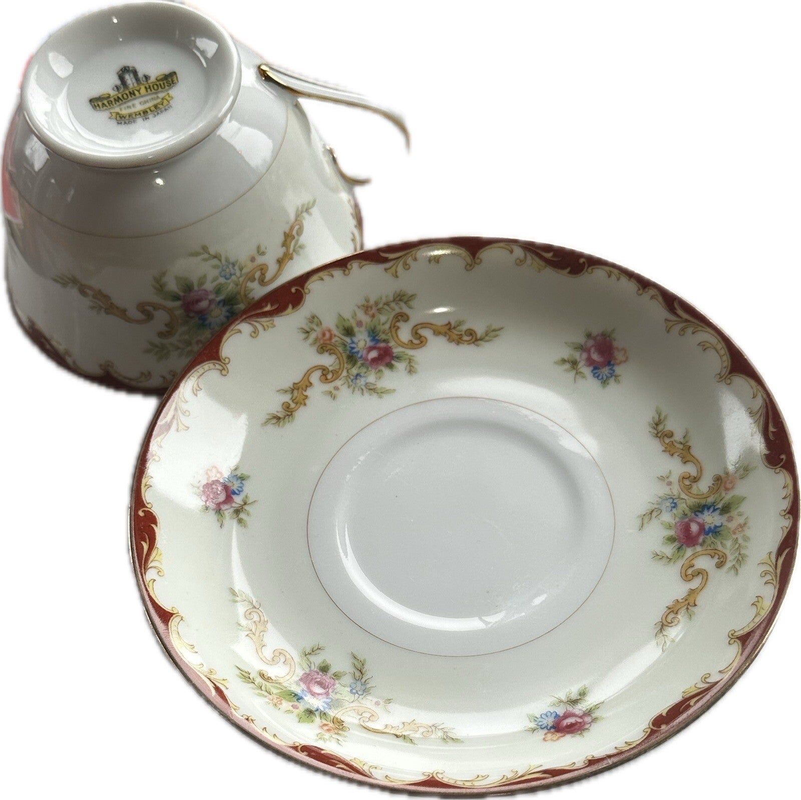 Harmony House Wembley Pattern TEACUP & SAUCER Japan Vintage2
