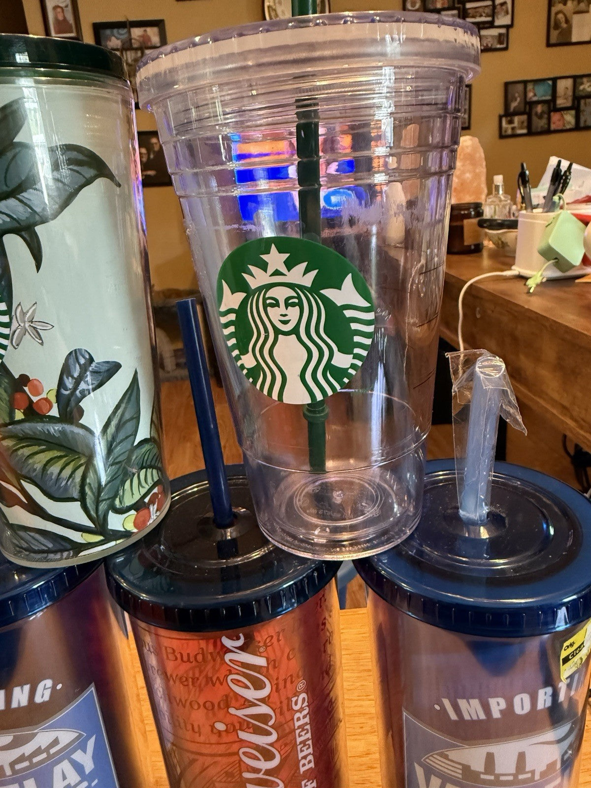 LOT 2 BUDWEISER, 2 VANDALAY 20oz 2 STARBUCKS 16oz TUMBLERS-STRAWS, LIDS  Box 224