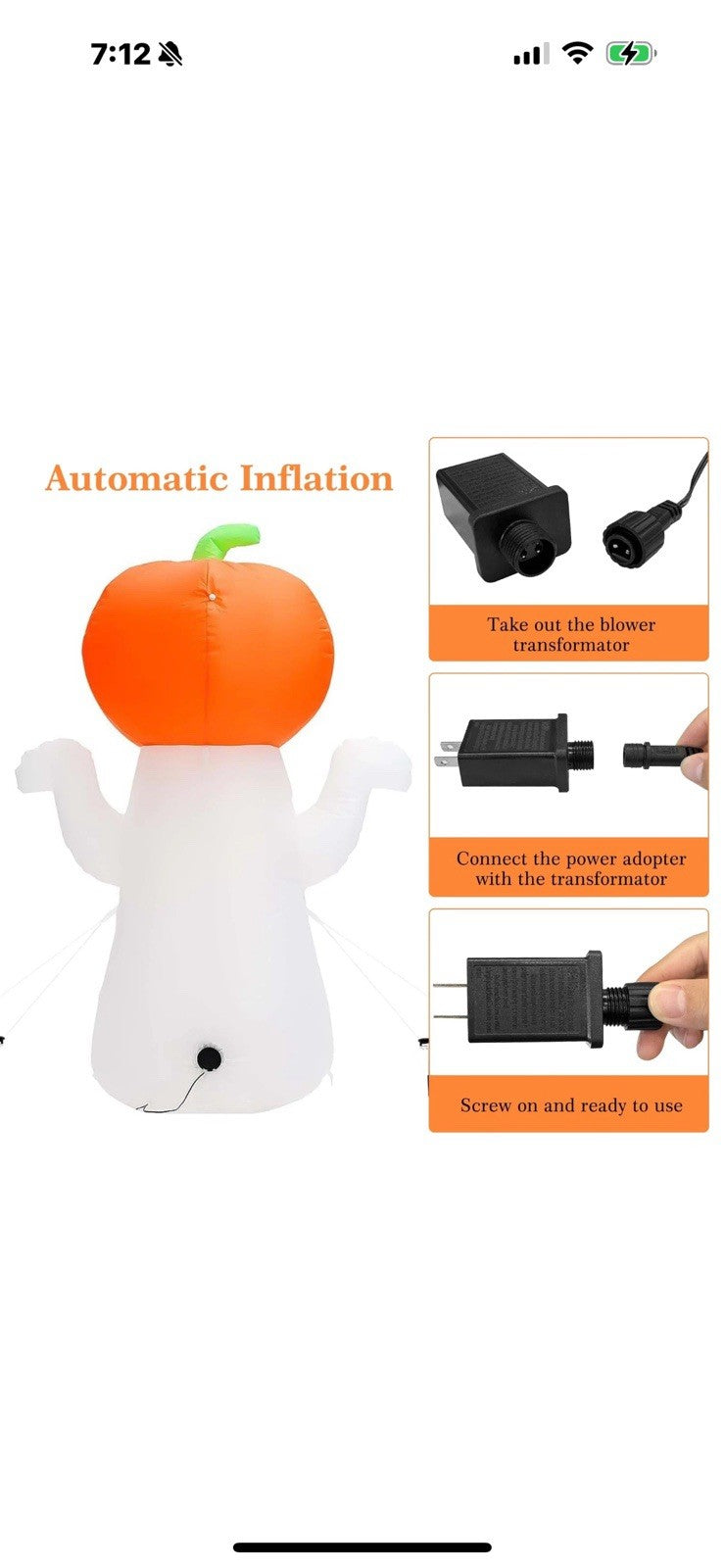 GVDV 5Ft Inflatable Pumpkin Ghost with 360° Colorful LED Lights for Decor1