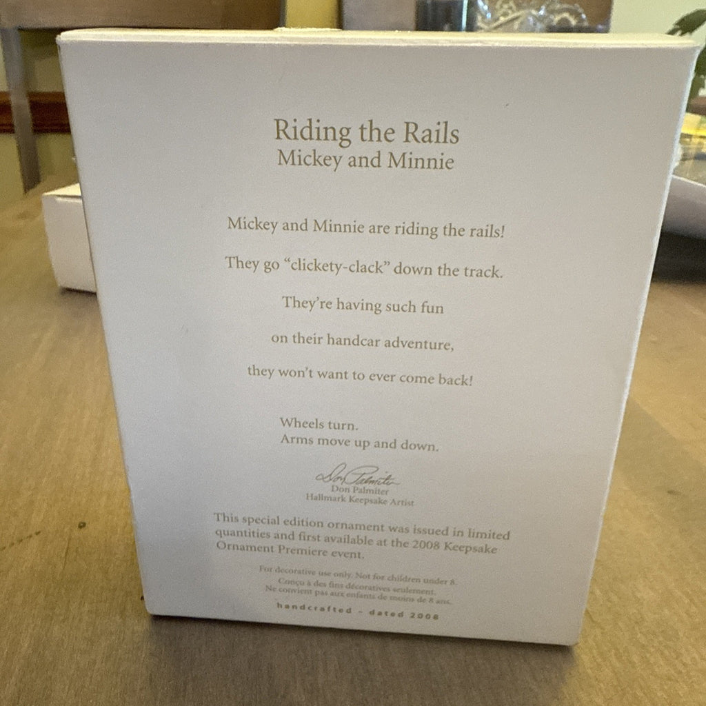 New 2008 Hallmark Disney Mickey & Minnie Riding The Rails Limited Orna BIN 992
