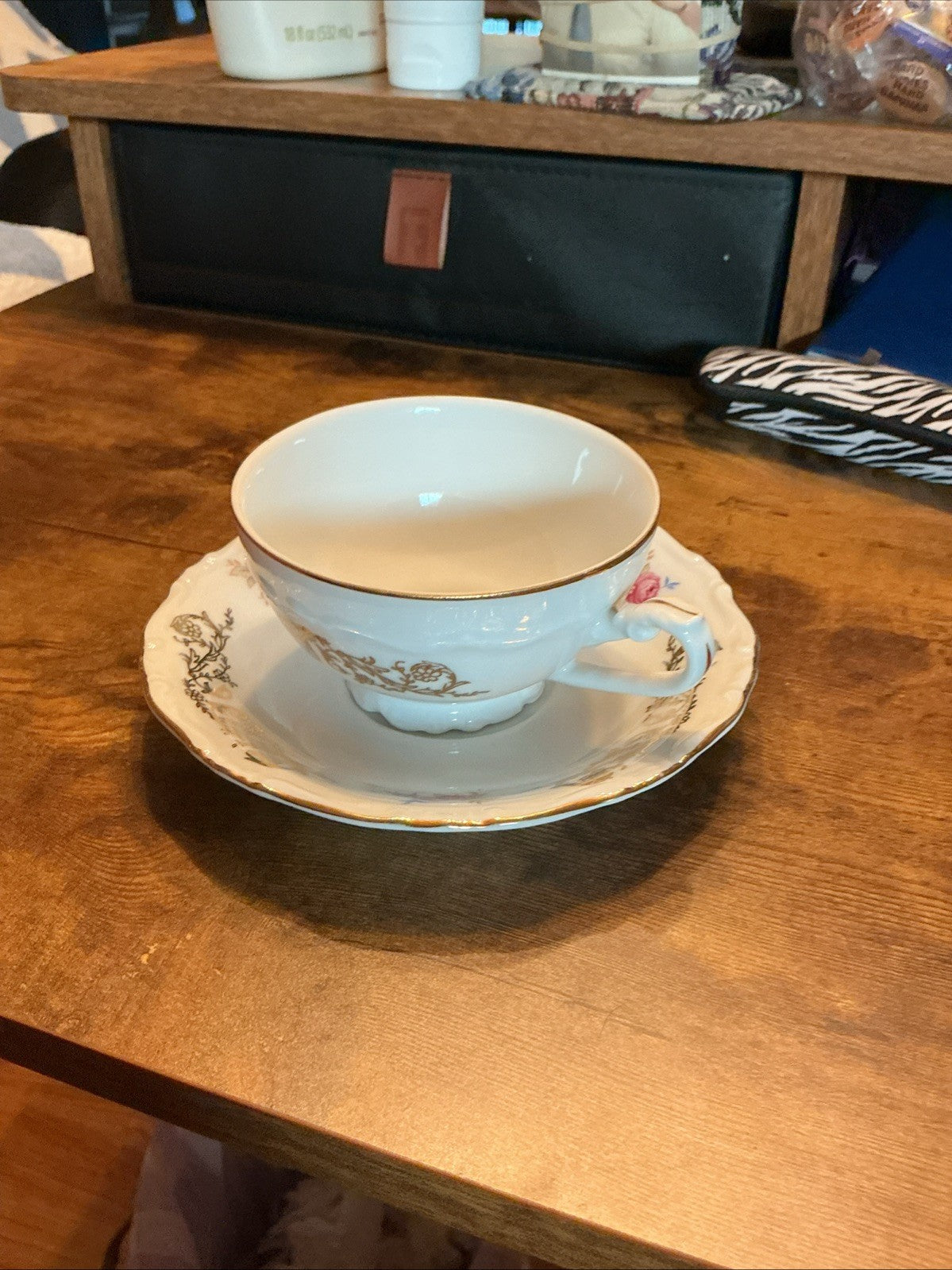 Czech Republic Teacup And Saucer - Roses With Gold CHN 23 WHT 14