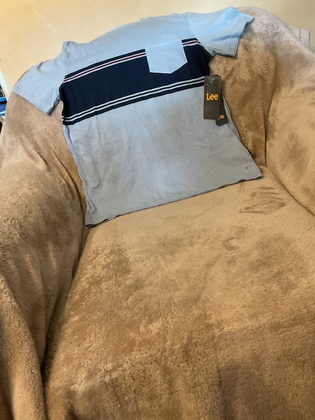 Lee Mens Tee Light Blue And Dark Blue Basic Size Large B 1310