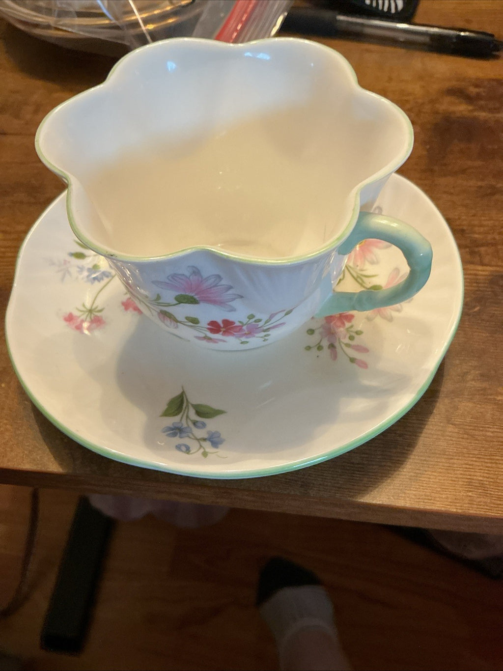 Crown Staffordshire Tea Cup & Saucer Wild Flowers Fine Bone China England CHN 090