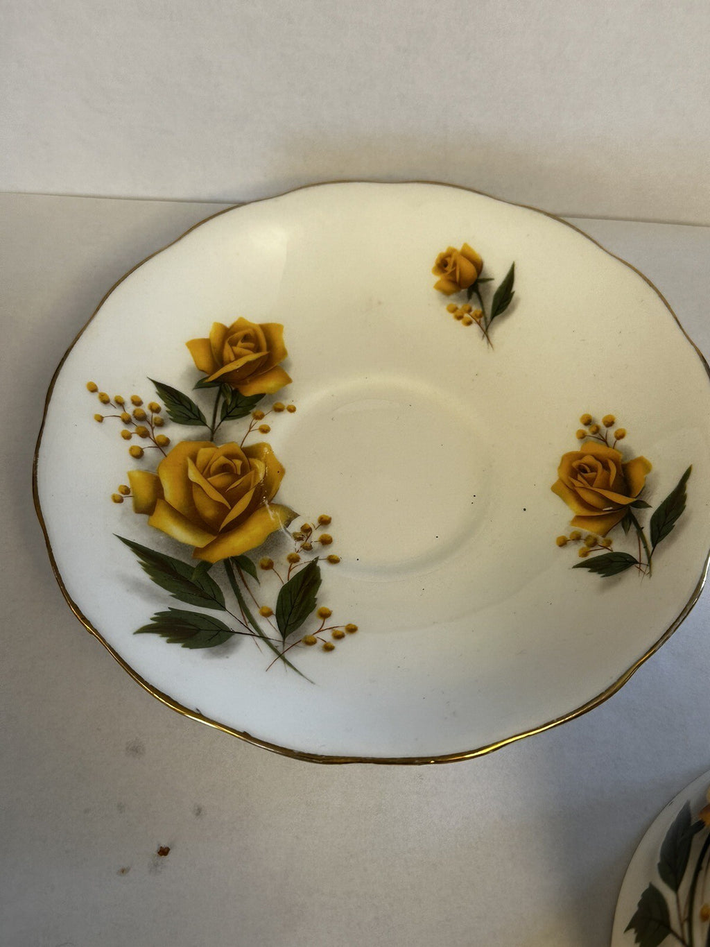 VTG. ROYAL VALE, Bone China Cup & Saucer, Yellow Rose Gold Trim, England CHN 414