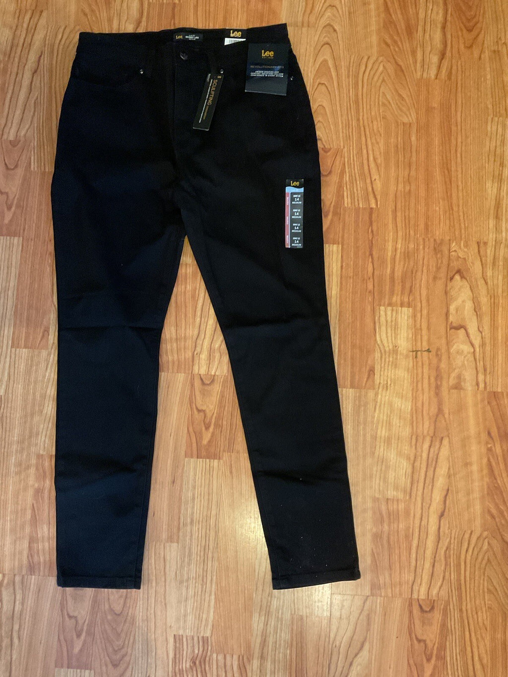 womens black stretchy lee slim fit skinny leg mid rise jeans sz 14m B 5001