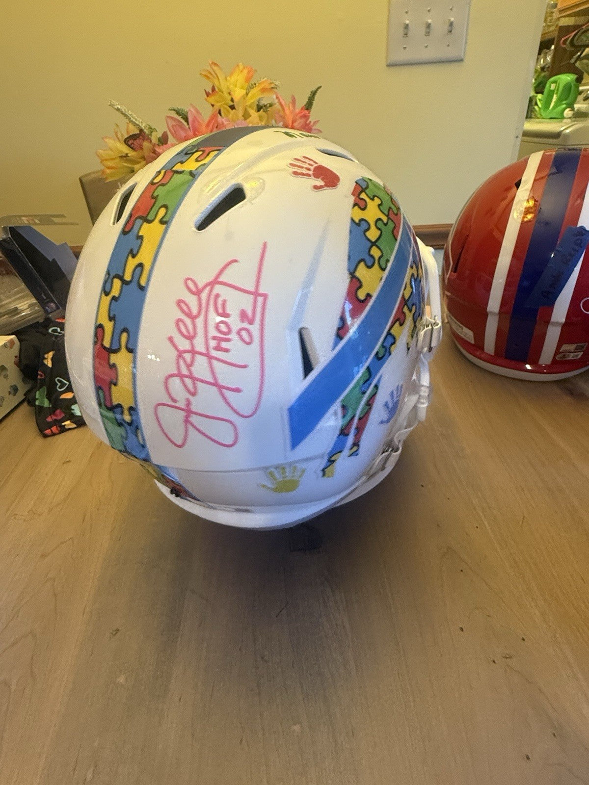 Bills Jim Kelly / Marv Levy Full Size “Autism” Custom Rep With Visor and TSE COA1