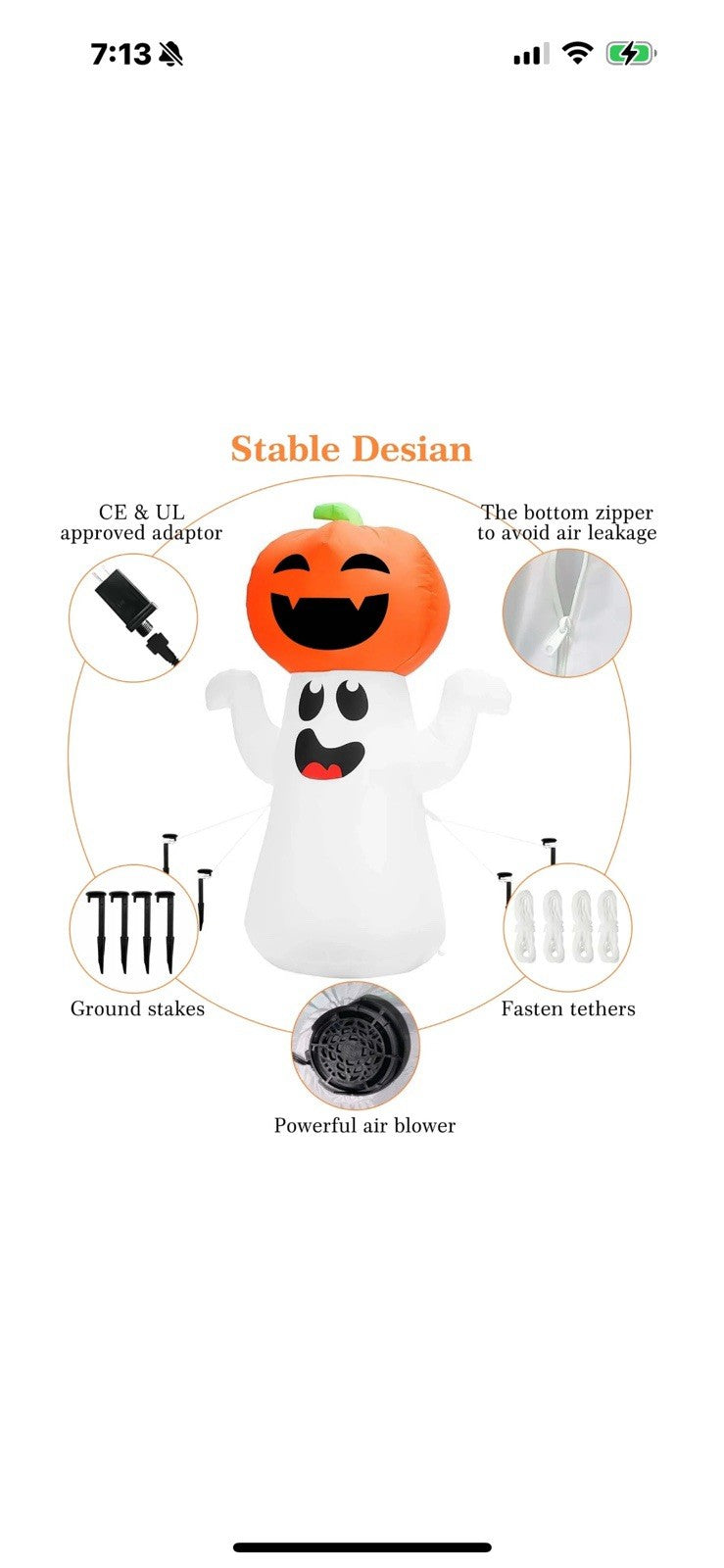 GVDV 5Ft Inflatable Pumpkin Ghost with 360° Colorful LED Lights for Decor2