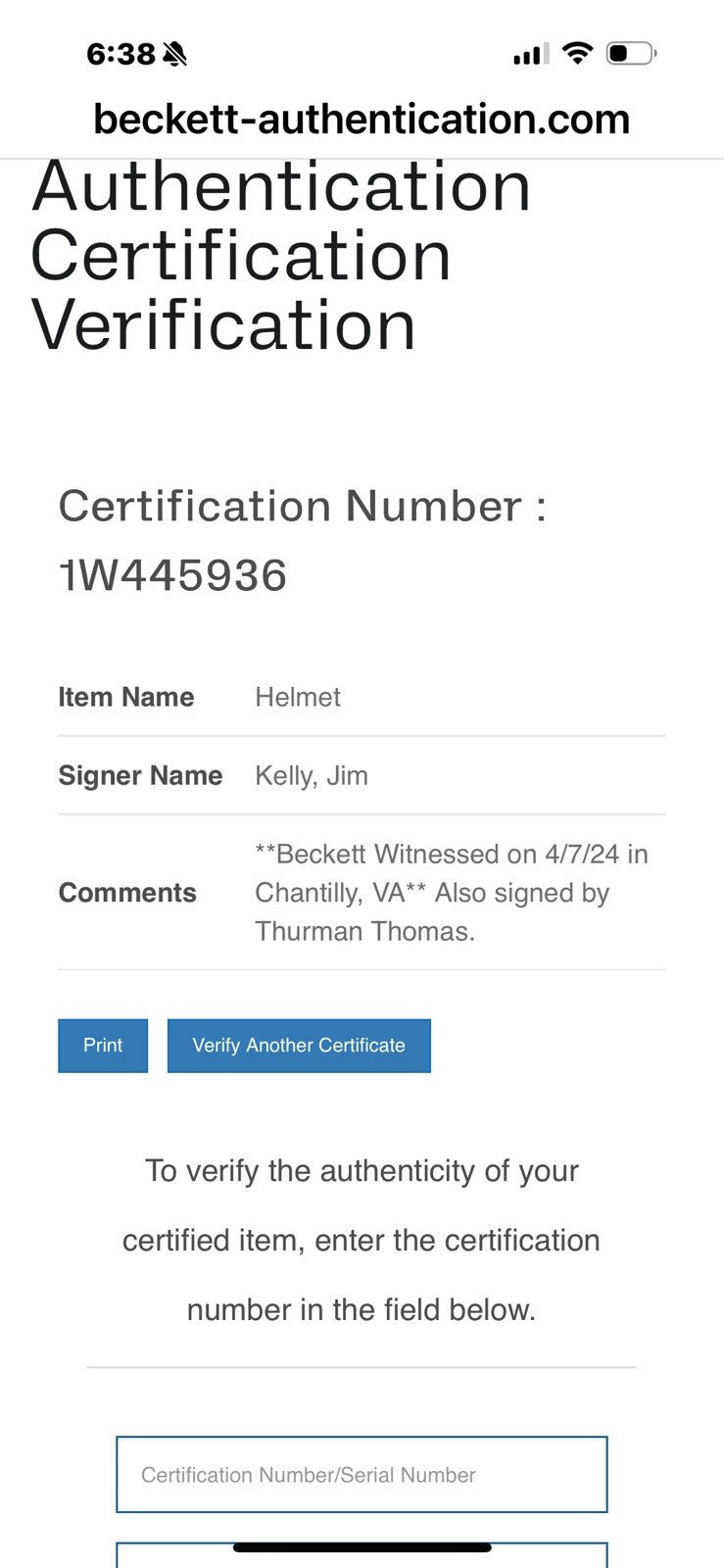 Jim Kelly/ Thomas /Reed Signed Bills FS Replica Speed Helmet BAS/TSE COA4