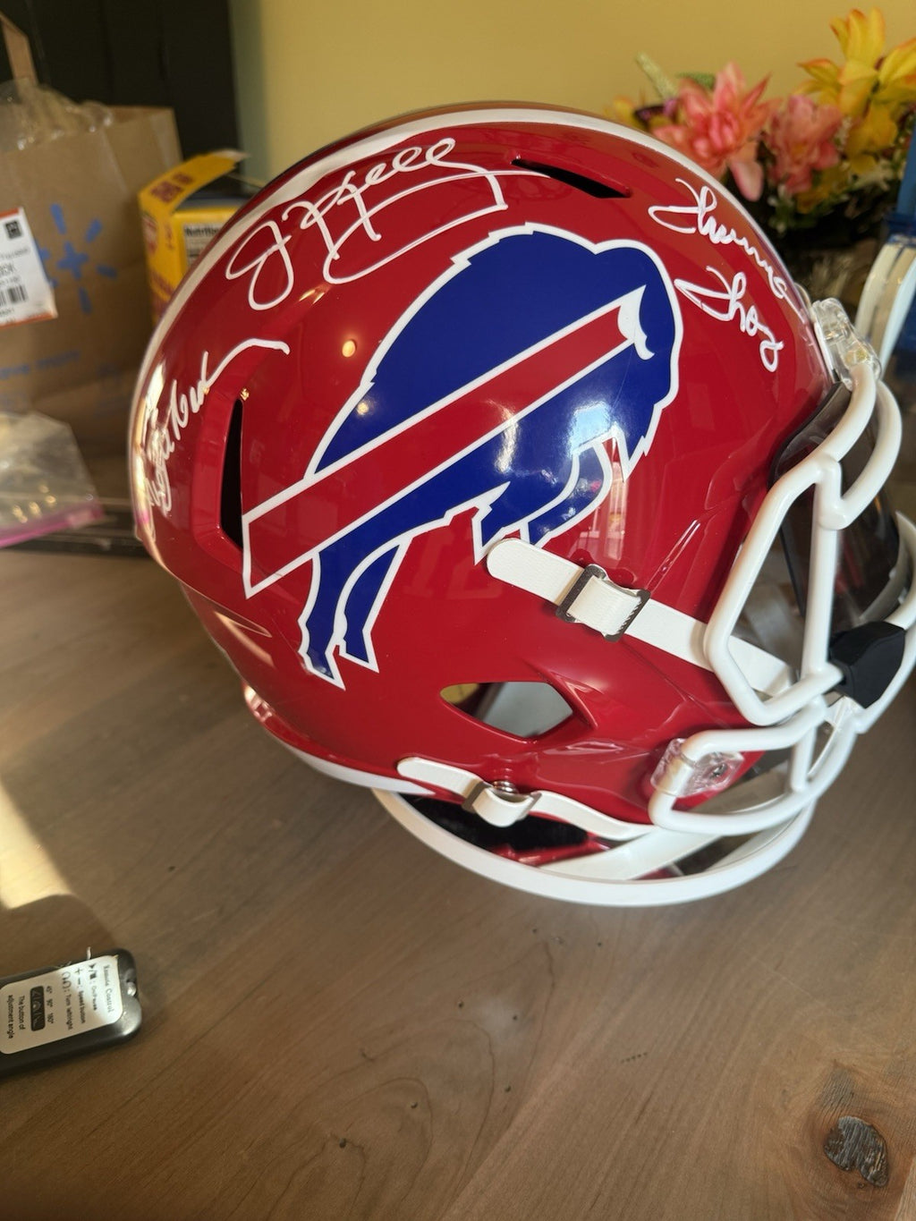 Jim Kelly/ Thomas /Reed Signed Bills FS Replica Speed Helmet BAS/TSE COA0