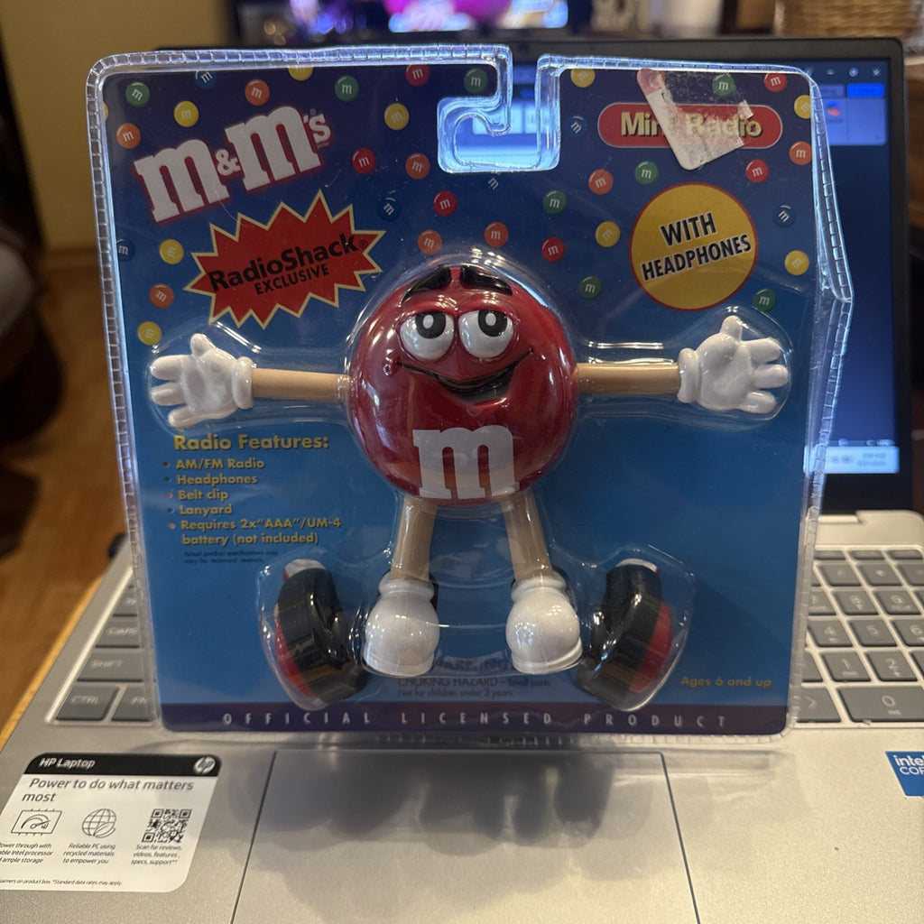 Vintage M&M Red Mini Radio w/Headphones Radio Shack Excl. AM/FM Belt Clip BUN 90