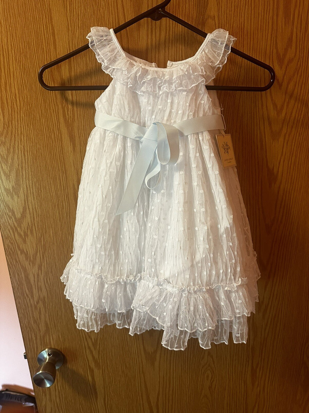 LAURA ASHLEY LONDON girls 24MOS White Lace Portrait Sleeveless Dress BIN 30