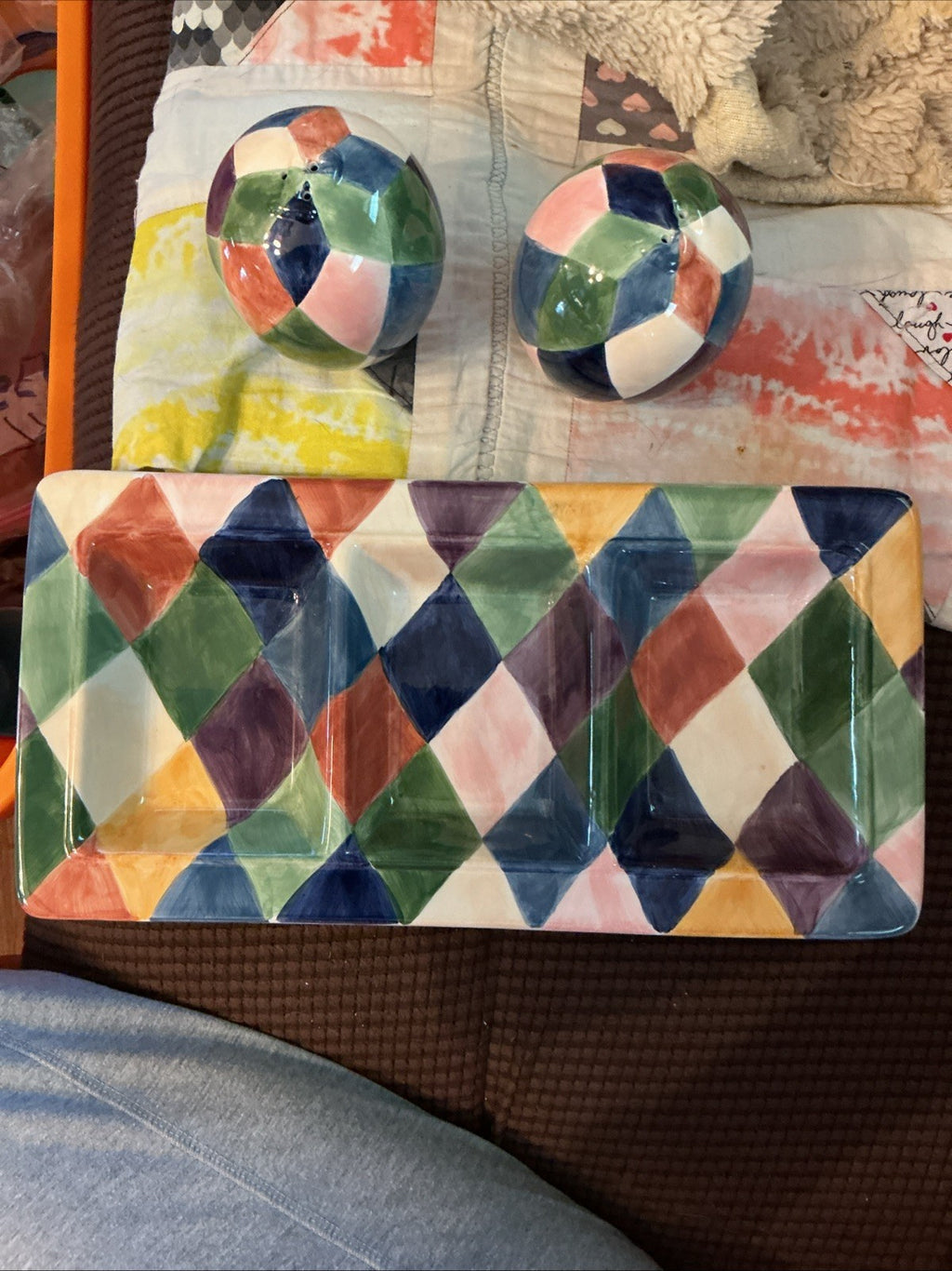 Carnival 3 Part Relish Dish And Matching Salt & Pepper Shakers CHN 28 WHT 12