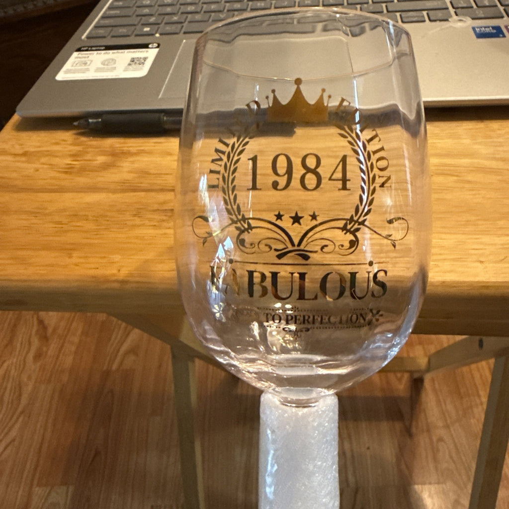 1984 Vntg "Aged to Perfection"  Wine Glass - Great Birthday Gift With Case BIN 93