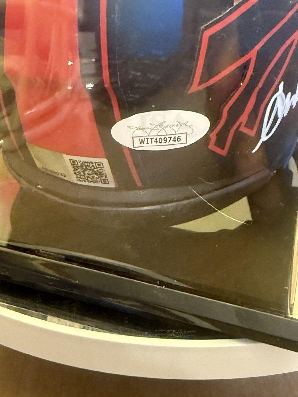 Kelly/Thomas/Reed/Levy “K-GUN” Signed Buffalo Bills Eclipse Mini Helmet JSA/TSE4