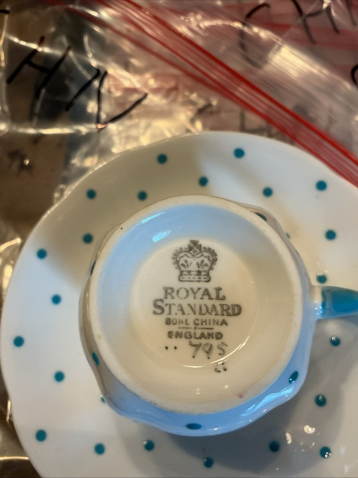 Royal Standard 795 Blue Dot Tea Cup and Saucer Set CHN 051