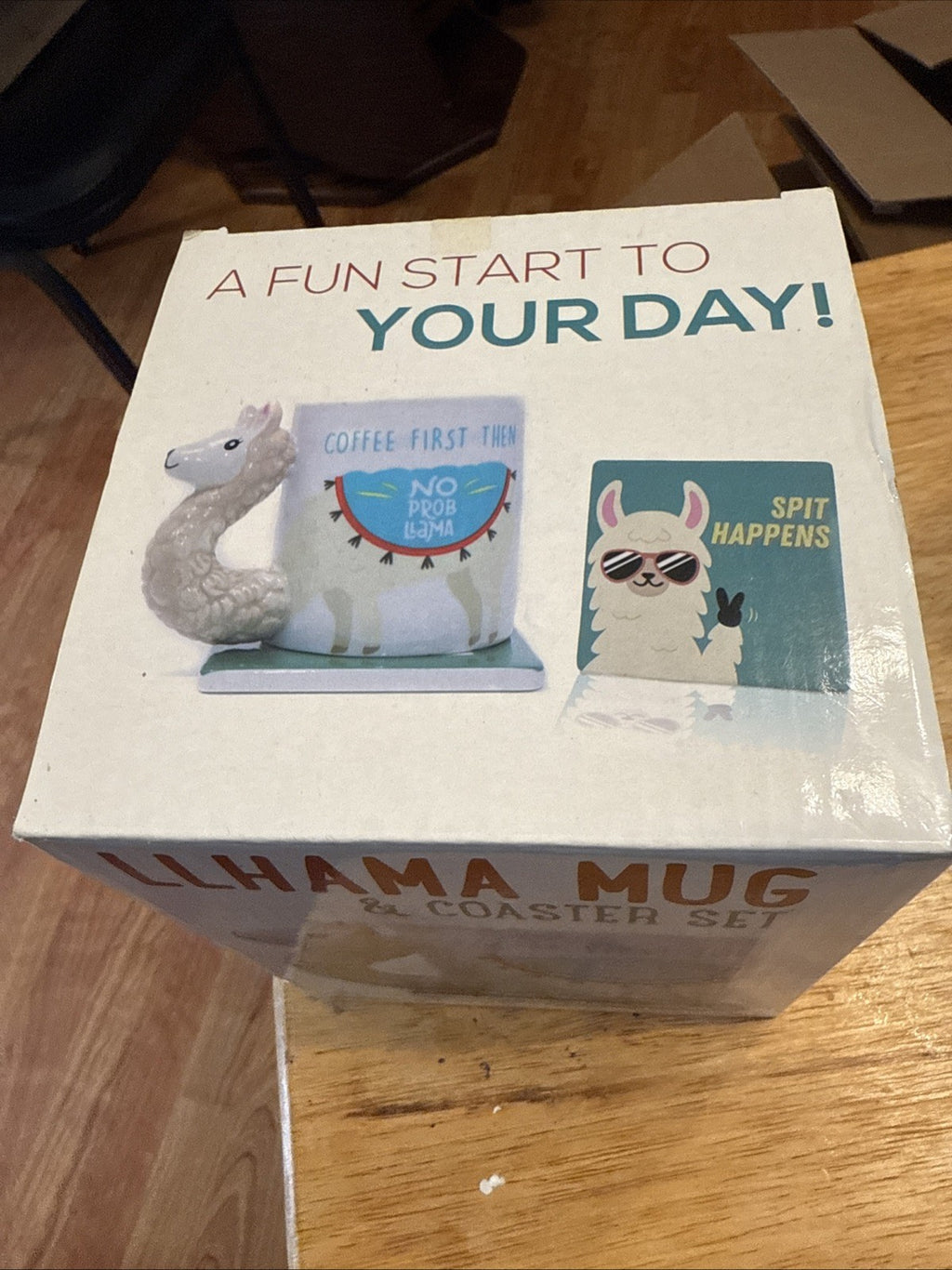 NIB Llhama Cup Mug & Coaster set Figural Ceramic Infloatables Coffee Tea BIN 994