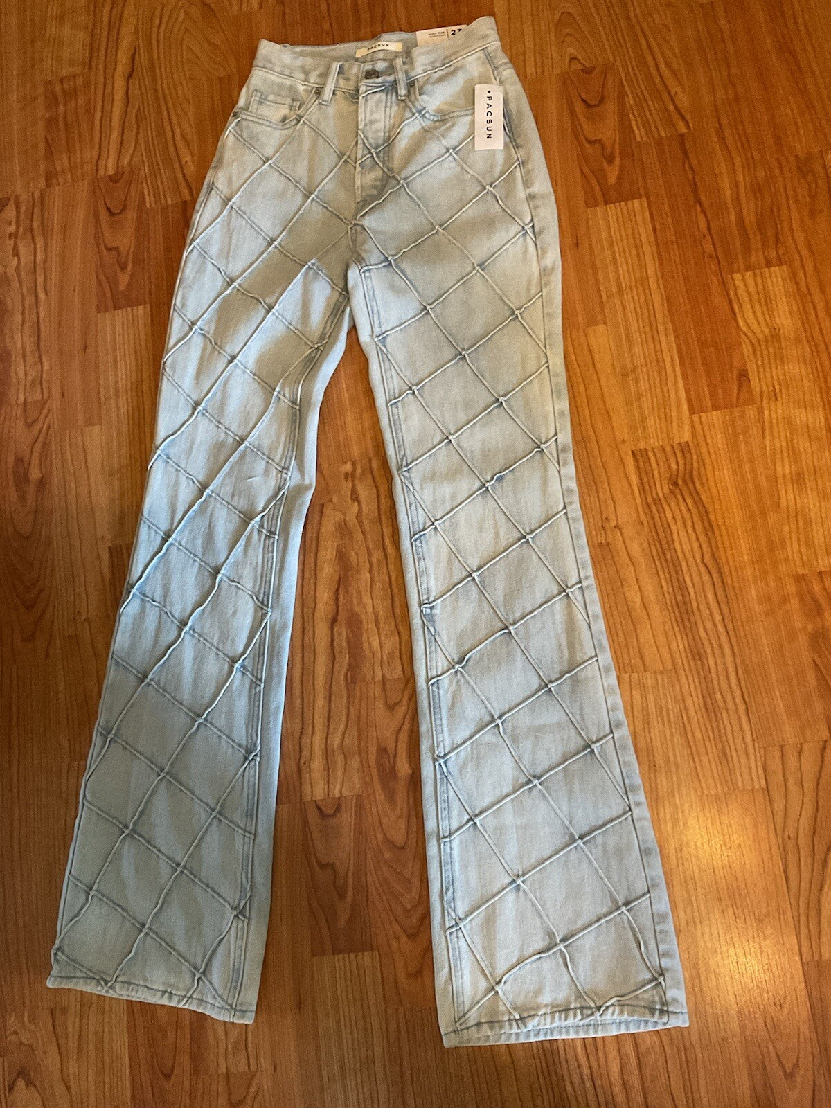 Pacific Sunwear High Rise Boot Cut Light Blue Diamond Design Size 23 BIN 30