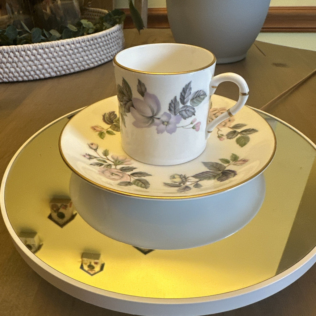 (2) Royal Worcester June Garland Flat Demitasse Cup & Saucer - Pristine CHN 360