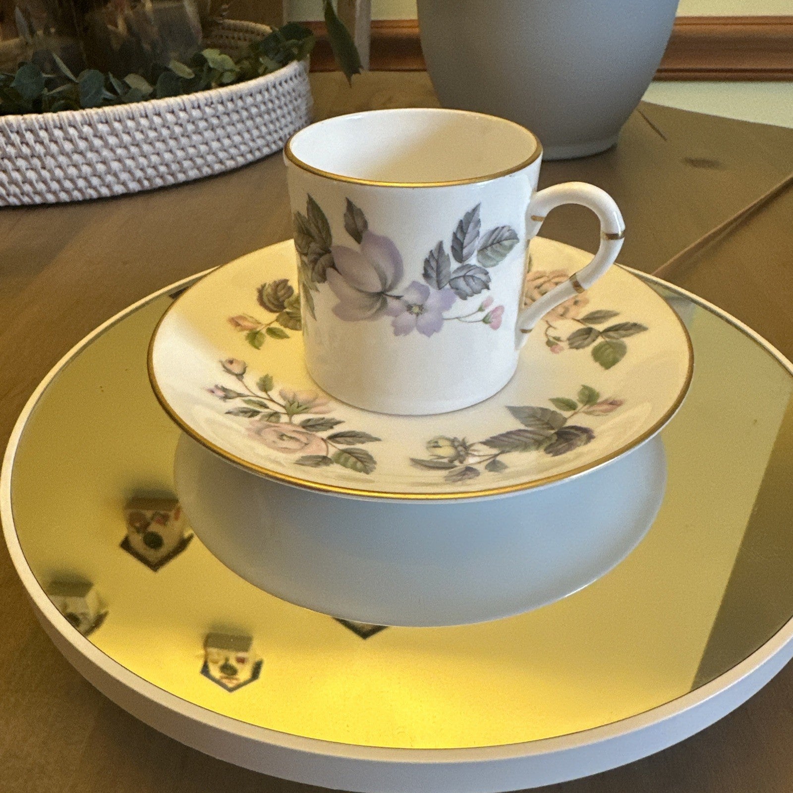 (2) Royal Worcester June Garland Flat Demitasse Cup & Saucer - Pristine CHN 360