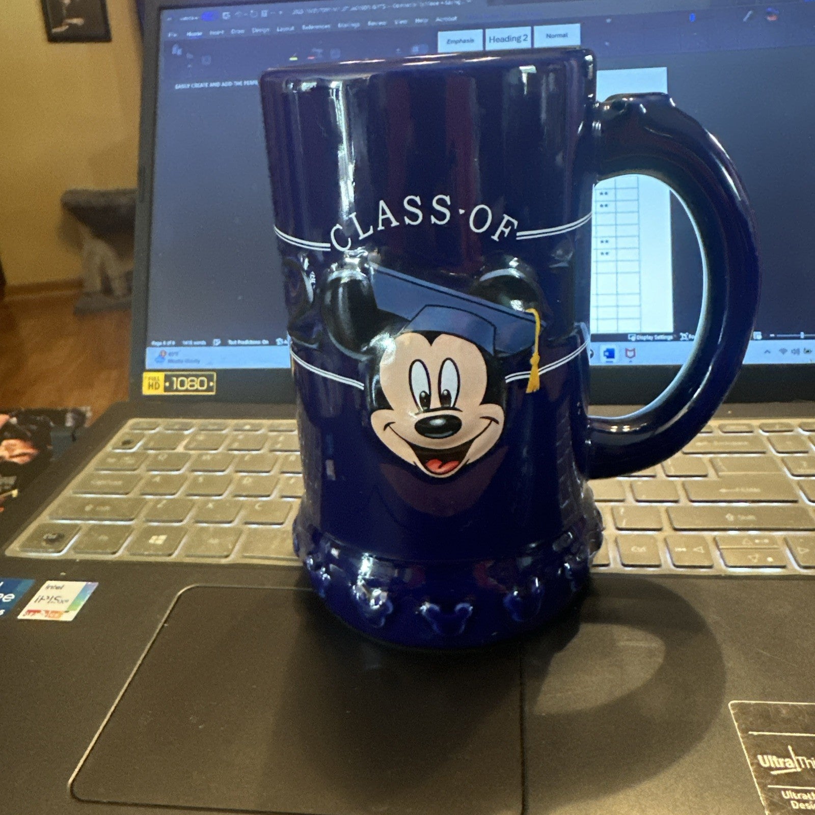 The Disney Store Mickey Mouse Large Ceramic Class of 2001 Graduation Stein Mug0