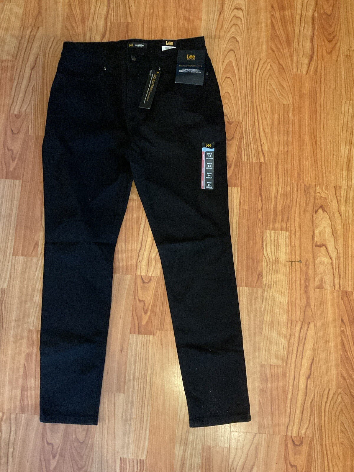 womens black stretchy lee slim fit skinny leg mid rise jeans sz 14m B 5000