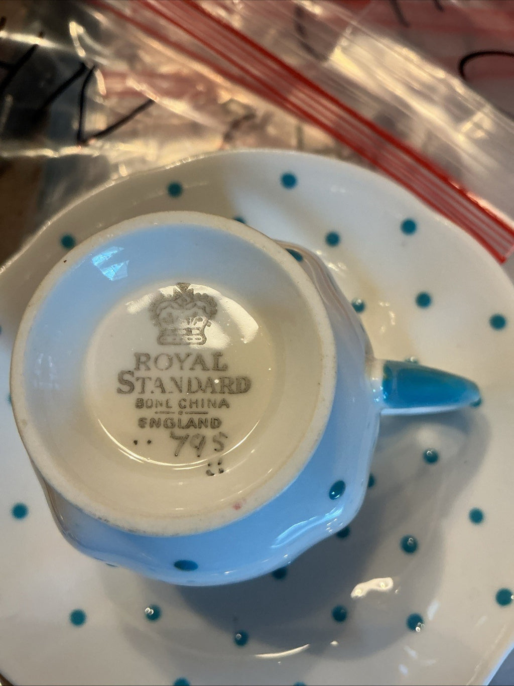 Royal Standard 795 Blue Dot Tea Cup and Saucer Set CHN 052