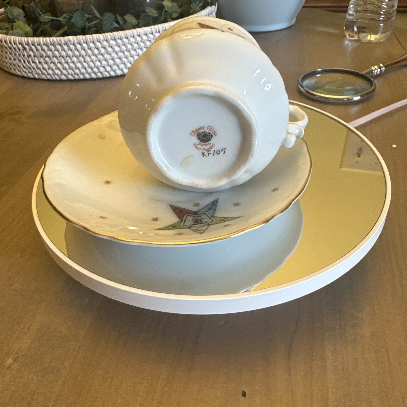 Vintage Order of Eastern Star Tea Cup Saucer Set Lefton China Masonic CHN 401