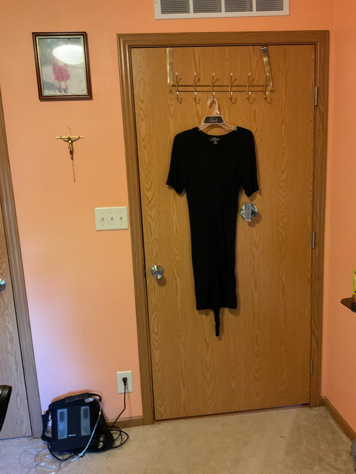 Daily Black T-Shirt Dress Midi Woman's Medium Tie Belt Stretch Knit BIN 60