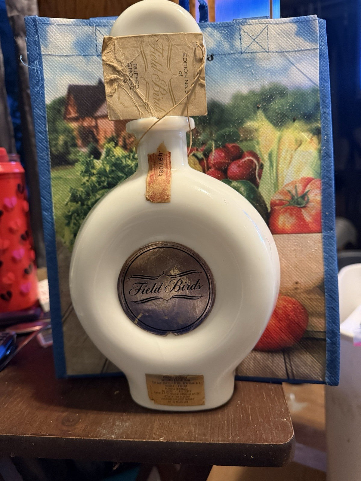 Vtg Field Birds Milk Glass Whiskey Decanter Hand Painted Ruffed Grouse 19691