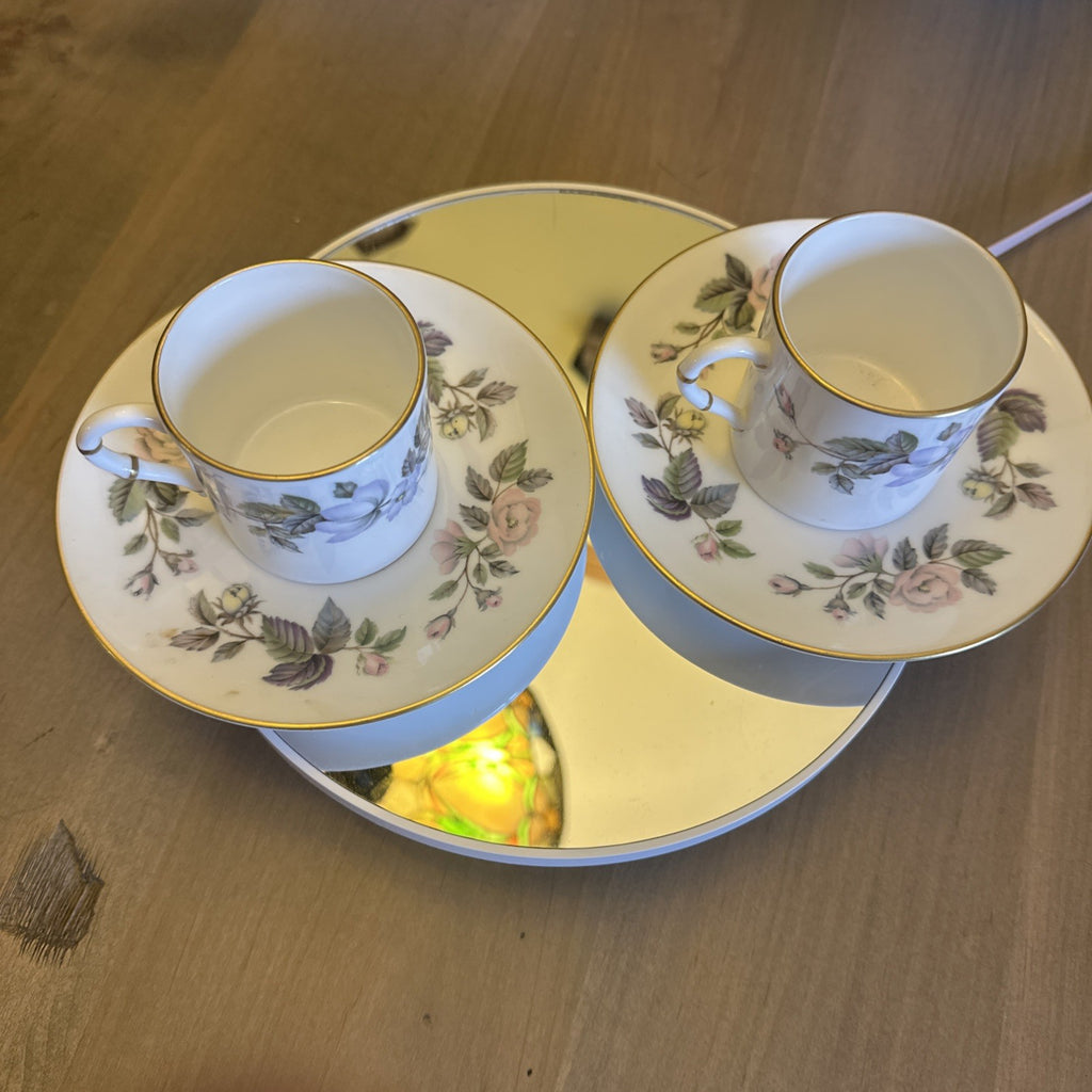 (2) Royal Worcester June Garland Flat Demitasse Cup & Saucer - Pristine CHN 363