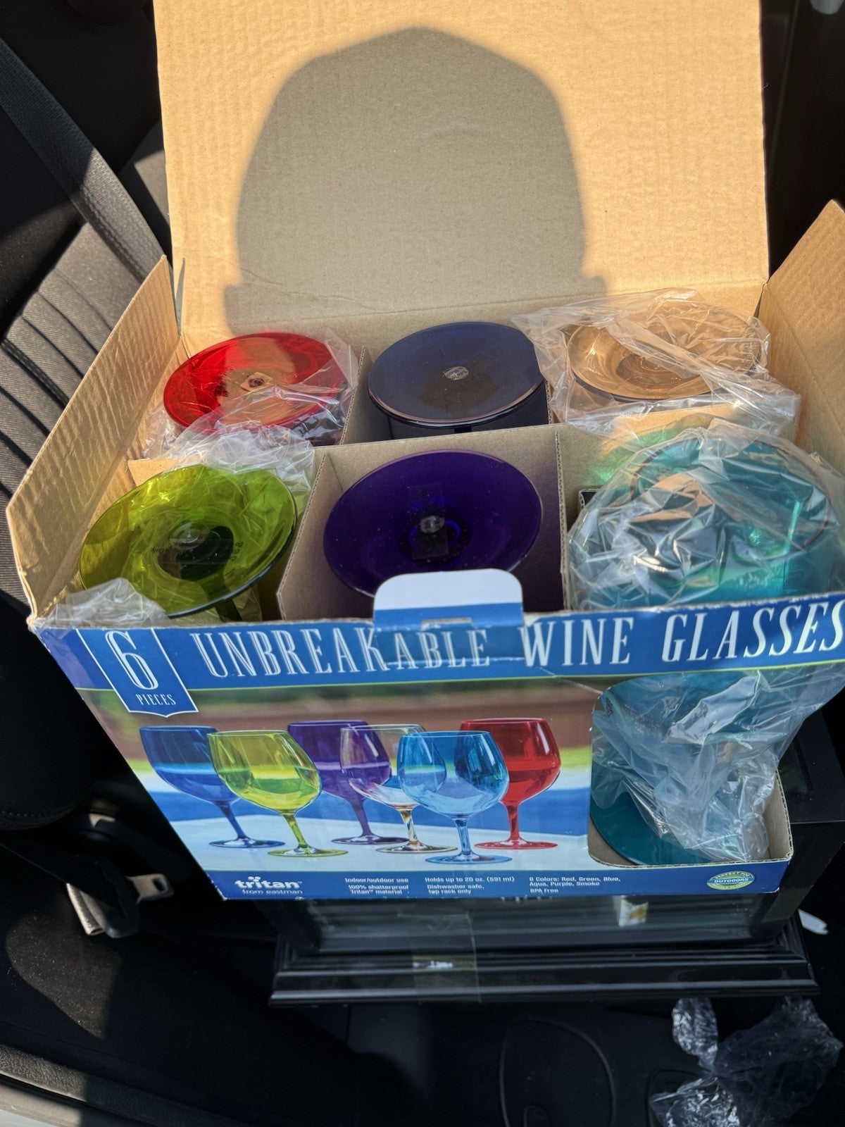 Tritan 6 piece Shatterproof BPA-free 20 oz Wine/Water Goblets 6 color pk SHE 42