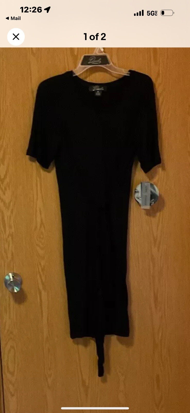 Daily Black T-Shirt Dress Midi Woman's Medium Tie Belt Stretch Knit BIN 61